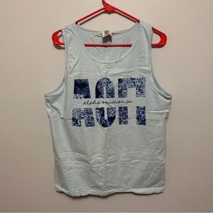 Comfort Colors medium alpha omicron pi AOII light blue letter tank top